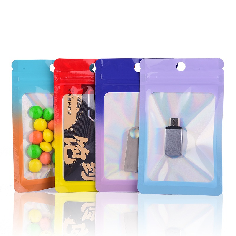 Food Storage Mylar Bags - 1000 個レーザーカラーグラデーションジップロックバッグプラスチックアルミ箔マイラーポーチ再閉鎖可能な食品包装袋ジュエリー表示収納