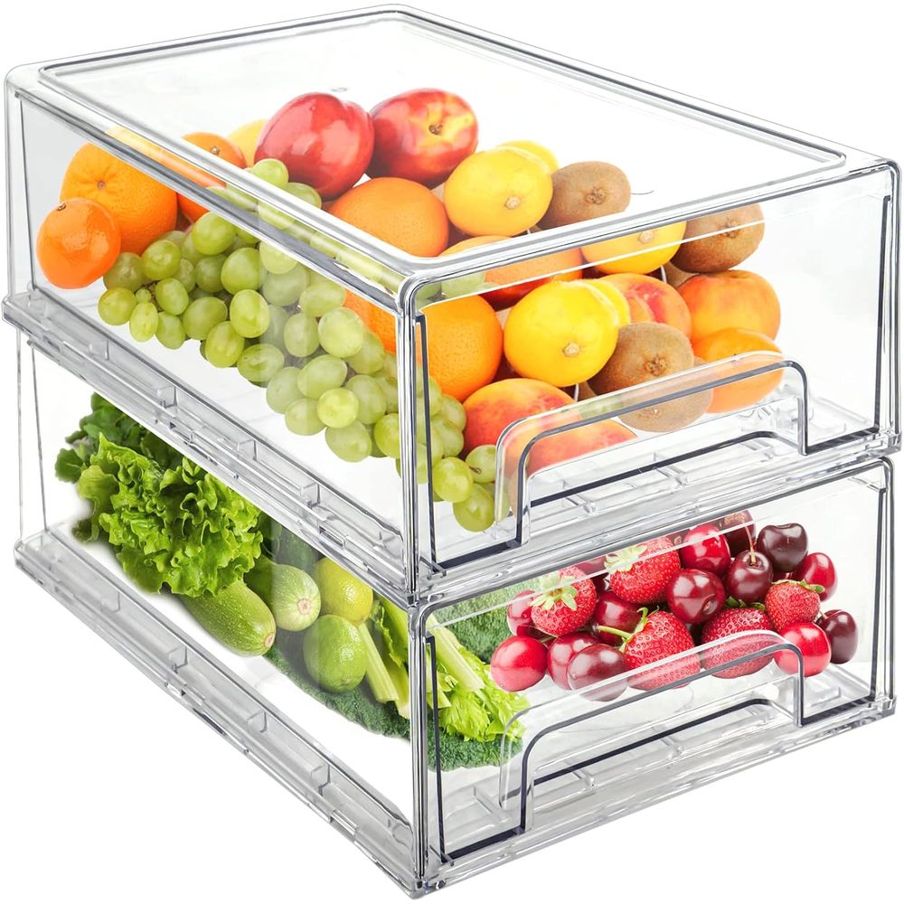 Food Storage Without Pantry - クリアリッジプルアウトスタッカブル冷蔵庫オーガナイザービン、パントリー収納ボックス、プラスチック食品容器、キッチン、バスルーム、オフィス用