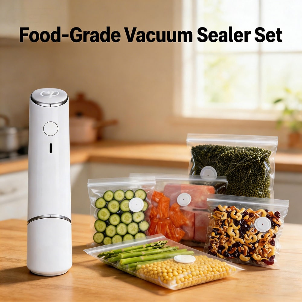 Food Storage Vacuum Bags - 30 個の再利用可能な真空バッグ + 1 つのコンパクト真空シーラー、強力なハンドヘルド真空シーラー、シールミールセーバー、ポータブルフードシーラー