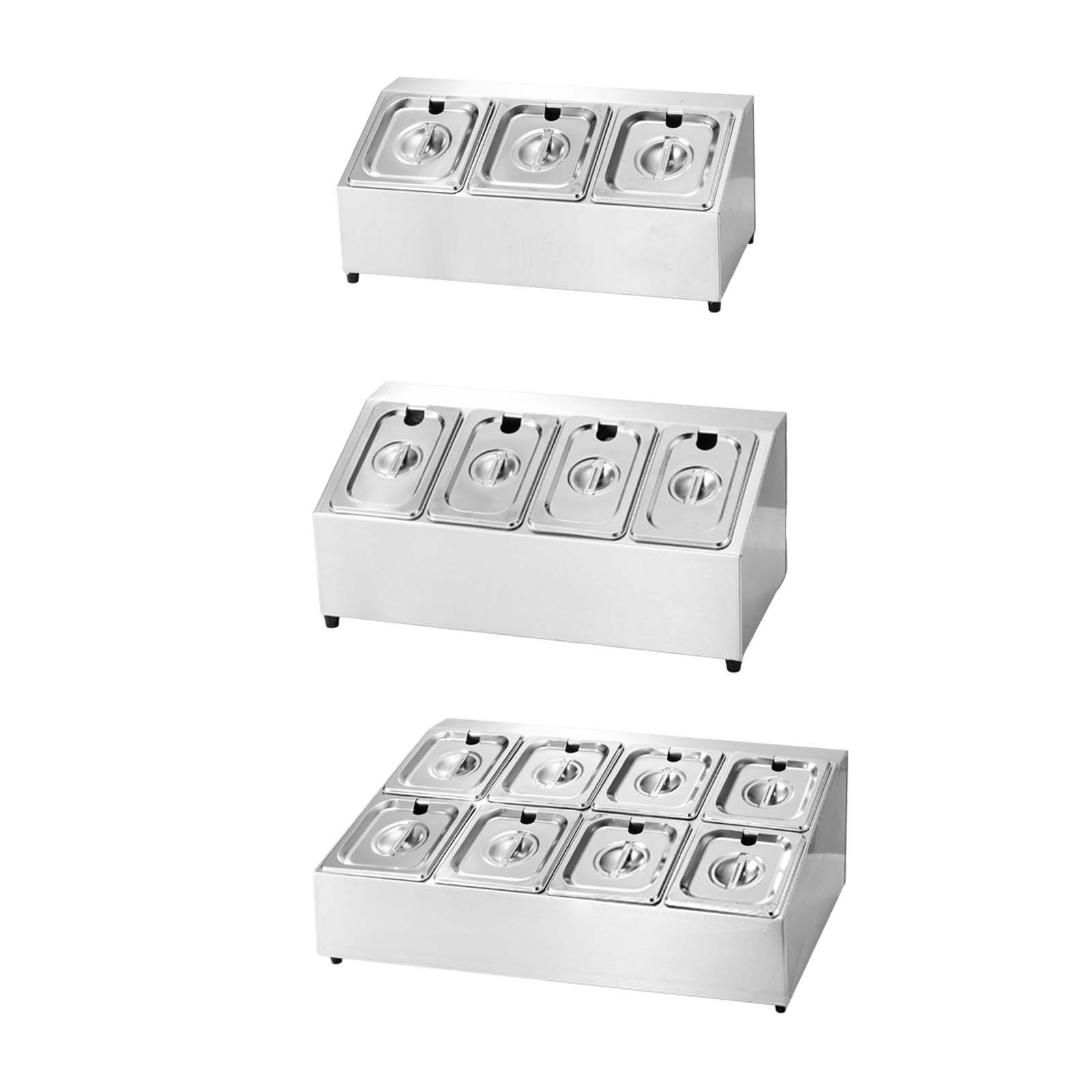Food Storage Hot Box - 蓋付き業務用調味料トレイサーバー 3区画 ステンレス製 ジャムボックスオーガナイザー ホテル レストラン