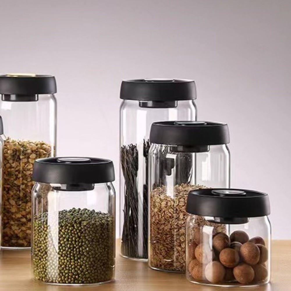 Food Storage Vacuum Containers - 防湿真空密閉ジャー プレス式高硼珪酸ガラスコーヒー豆保存ジャー 鮮度保持手動気密容器