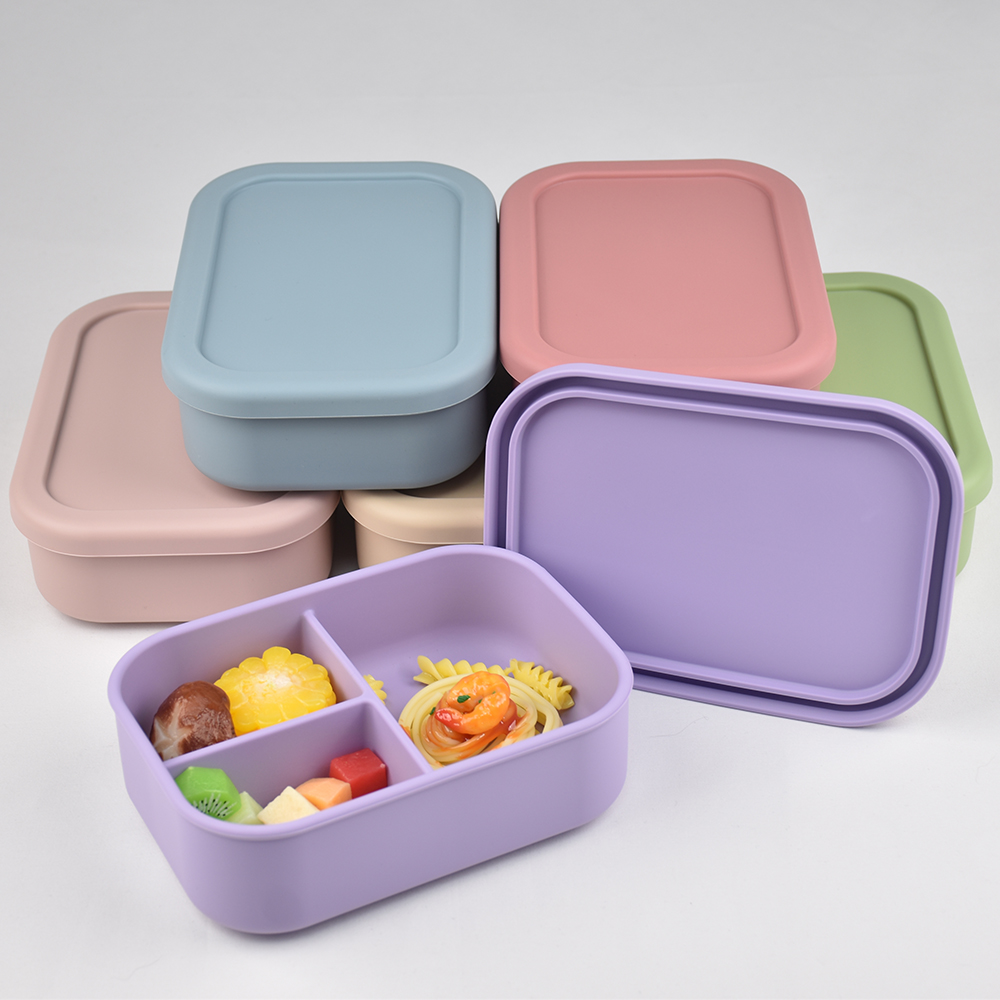 Food Storage 1 Year - 3つのコンパートメントに分かれた食品グレードシリコン製弁当箱 - 水漏れ防止、電子レンジ対応、環境に優しい子供と大人のための食事準備容器