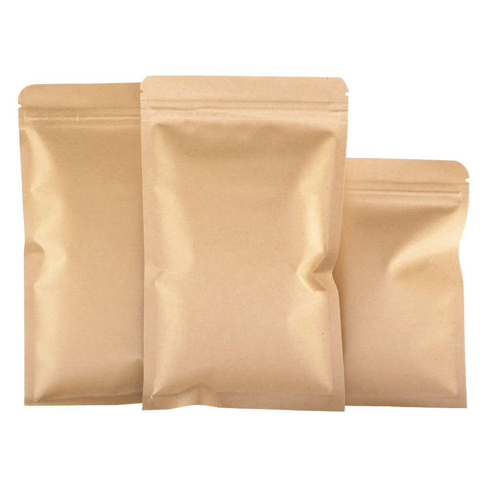 Food Storage Bags Zip Lock Pouch - 100枚入り 茶色クラフト紙ジップロックバッグ（内側アルミ箔付き）- ジップ式再封可能保存パッケージ、自己密封式お茶/ギフト用ポーチ
