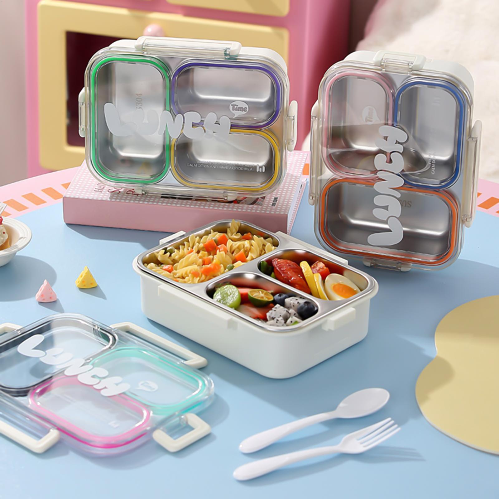 Food Storage With Dividers - ステンレス製ランチボックス分割漏れ防止学校子供用スナックボックス食器付きポータブルランチボックスオフィス用食品保存容器