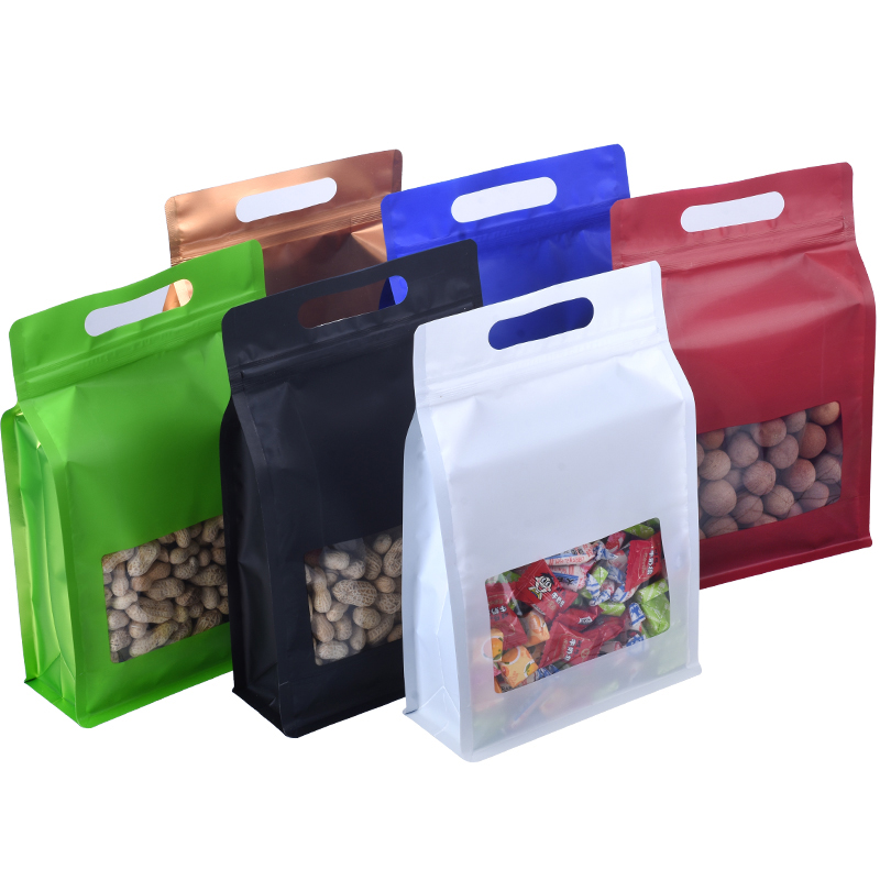 Food Storage Bags Zip Lock Pouch - カラーレーザースタンドアップパウチ正方形包装袋ジップロックバッグクリアフロントウィンドウバッグ食品ギフト保存袋透明ビニール袋