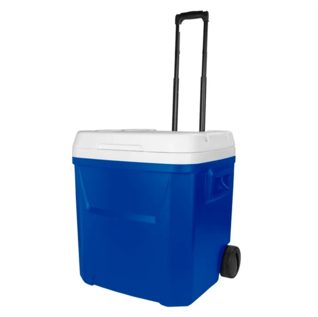 Food Storage In Cooler - 60QTブルーラグナホイール付きハードサイドアイスチェストクーラー、長時間保冷、大容量、持ち運び可能なローリングクールボックス、プルハンドルとホイール付き、汚れに強い内側、キャンプ、釣り、ビーチ、ピクニック、屋外バーベキュー、旅行、食品や飲み物の保管に最適