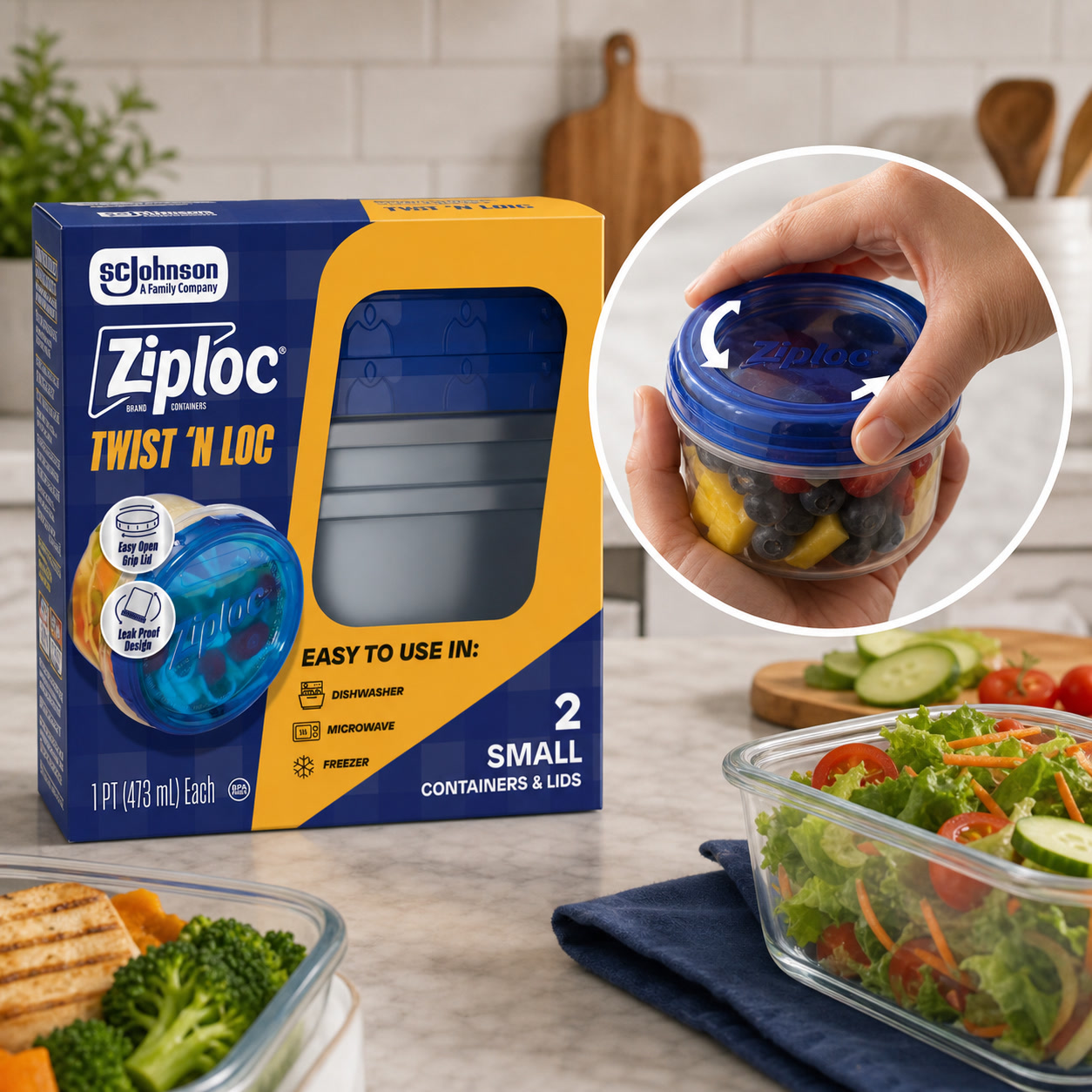 Lock And Lock Food Storage - 2ct小型ツイストロック食品保存容器、漏れ防止プラスチック製ランチミールプレップボウル（キッチン用）
