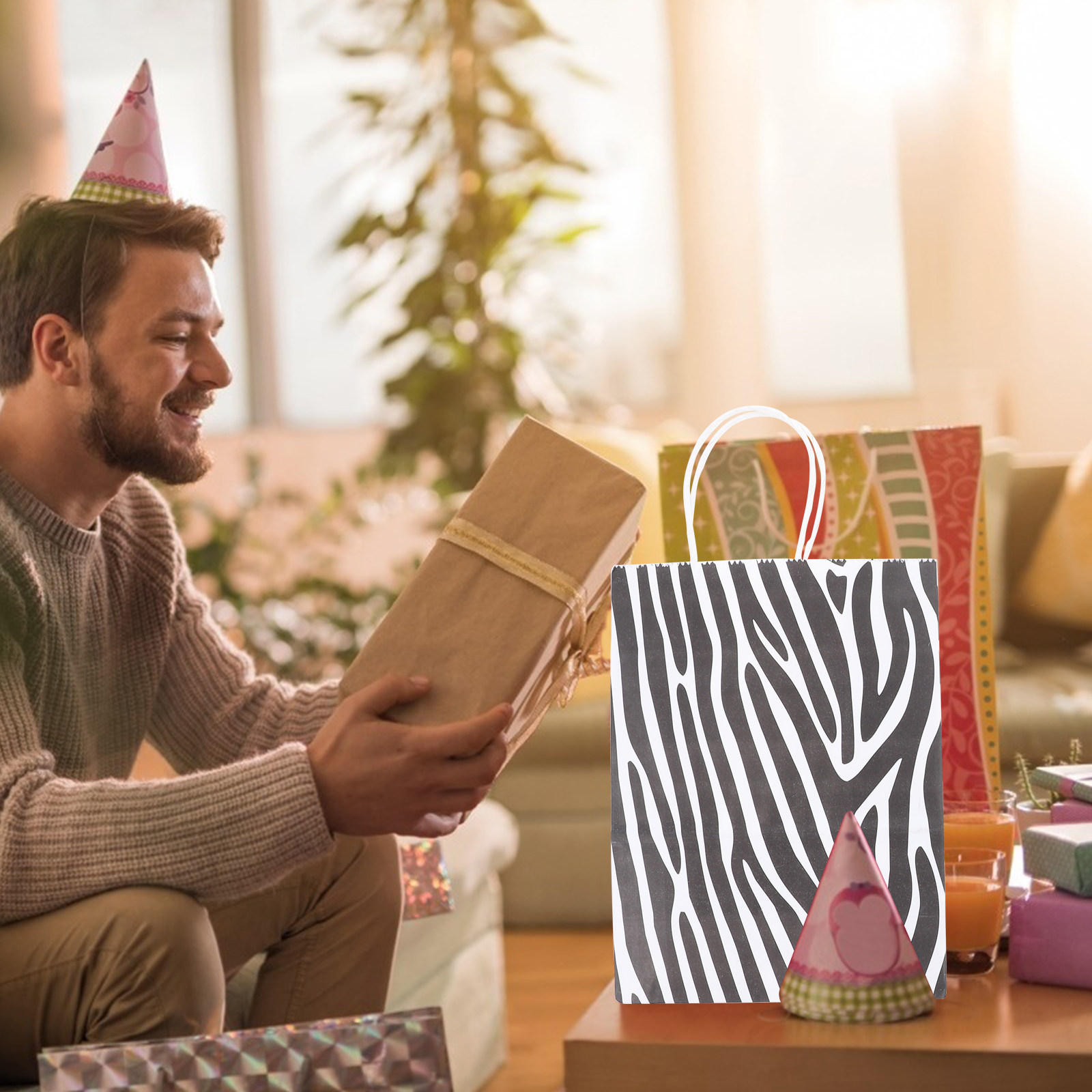 Zebra Food Storage - 24枚入りゼブラ柄紙製包装袋 ギフトラッピング パン スナック 保存 食品包装袋
