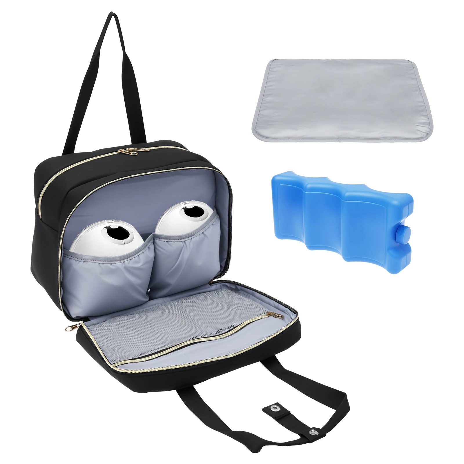 Food Storage For Baby - 搾乳器収納バッグ、保冷剤と防水マット付き、ポータブル母乳クーラー、トラベルバッグ、ウェアラブルハンズフリー断熱バッグ