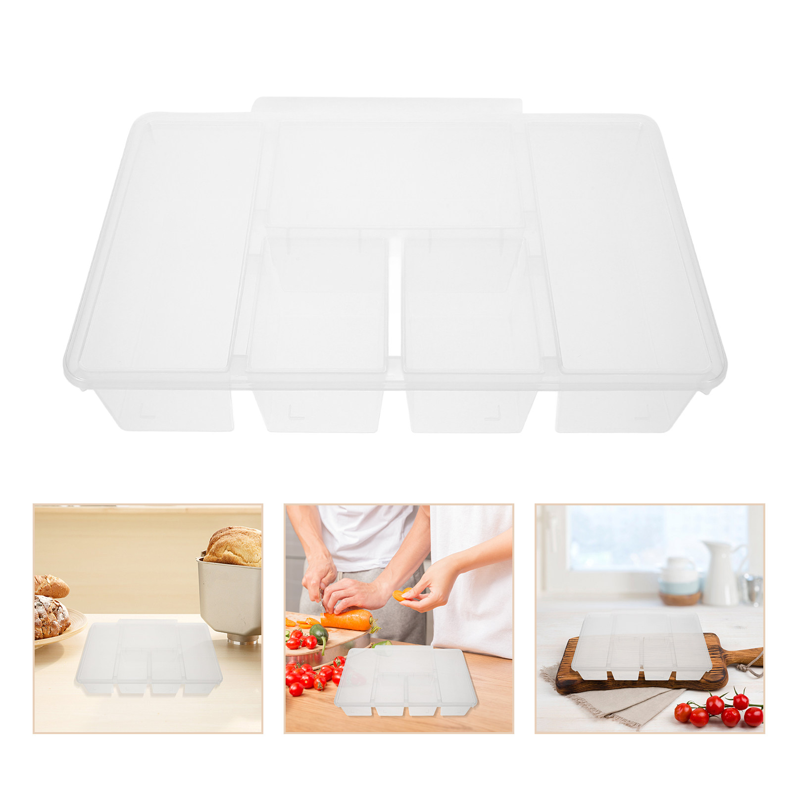 Food Storage With Dividers - 5区画野菜トレイ食品保存容器 PP素材 密閉型冷蔵庫オーガナイザー スナックディバイダー シャルキュトリーボックス 透明蓋