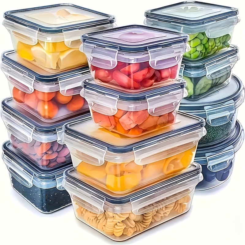 Food Storage With Dividers - 8個セットには、4つの容器と4つの蓋が含まれています。気密食品保存容器、キッチン冷蔵庫オーガナイザー、果物、野菜、キャンプ用。