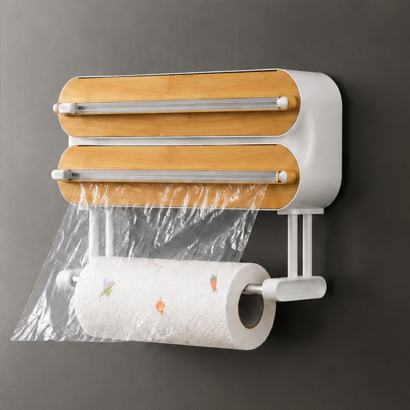 Food Storage With Dividers - 磁気式食品ラップディスペンサーカッター、ラップフィルムホイルオーガナイザー、壁掛け冷蔵庫キッチン収納ホルダーボックス、キッチンツール