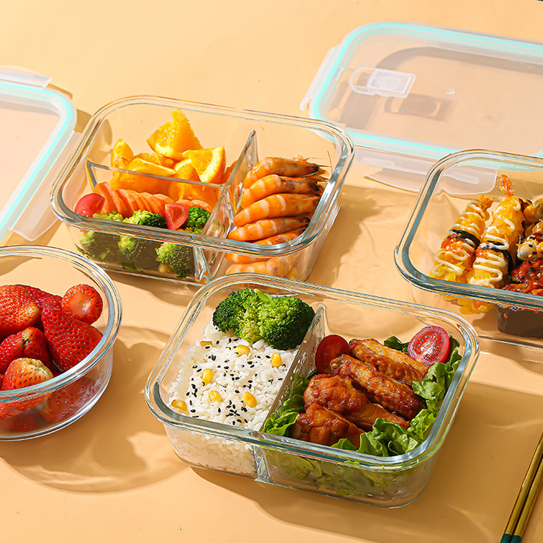 Food Storage Glass Containers - ガラス製鮮度保持容器 高硼珪酸耐熱電子レンジ対応弁当箱 冷蔵庫専用密閉ボウル 食品保存容器