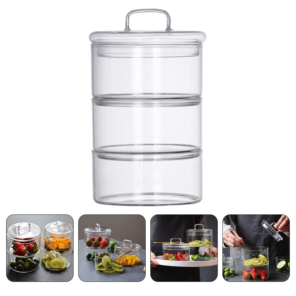 Food Storage Glass Containers - 1セットクリアガラス保存容器サラダサービング容器積み重ね可能な鮮度保持食品ジャー穀物ナッツキャンディデザートフルーツ用