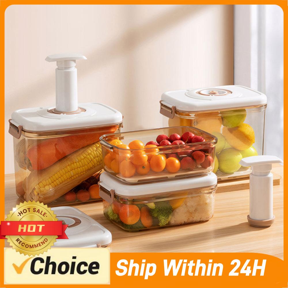 Food Storage Vacuum Containers - 真空ポンプ付き真空食品保存容器、取り外し可能な排水プレート付きキッチン収納ボックス、果物、野菜、パン、スナック用