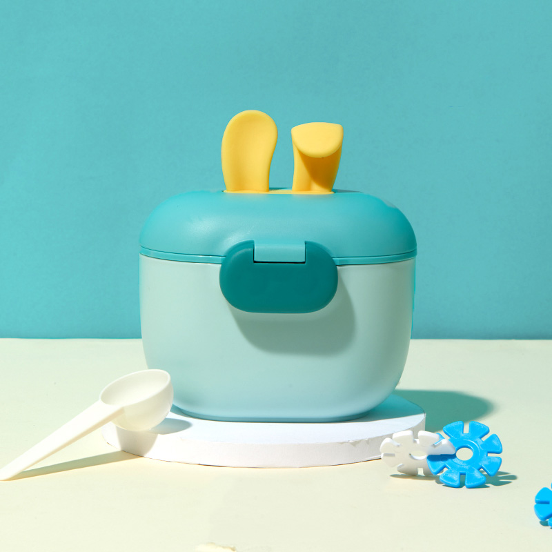 Lock And Lock Food Storage - 新しいシリコン製うさぎ耳型ミルクディスペンサー、粉ミルク容器、マット表面の粉ミルクボックス（スプーン、ロック、ストラップ付き）