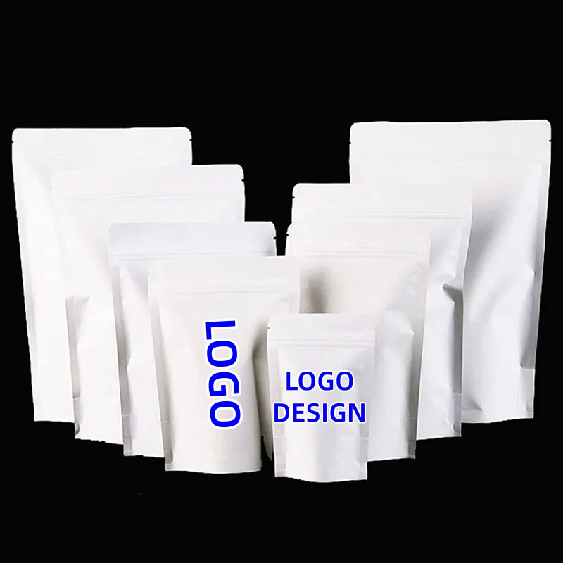 Food Storage Bags Zip Lock Pouch - 100 個卸売スタンドアップホワイトペーパージップロックバッグ再密封可能なパーティー結婚式食品スナックチョコレートヒートシーリングパッケージポーチ