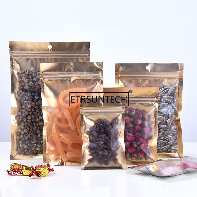 Food Storage Mylar Bags - 1000個10サイズインナーゴールデンマイラーバッグのフロントマットクリアプラスチック袋ジッパー再封可能なアルミ箔米/塩袋