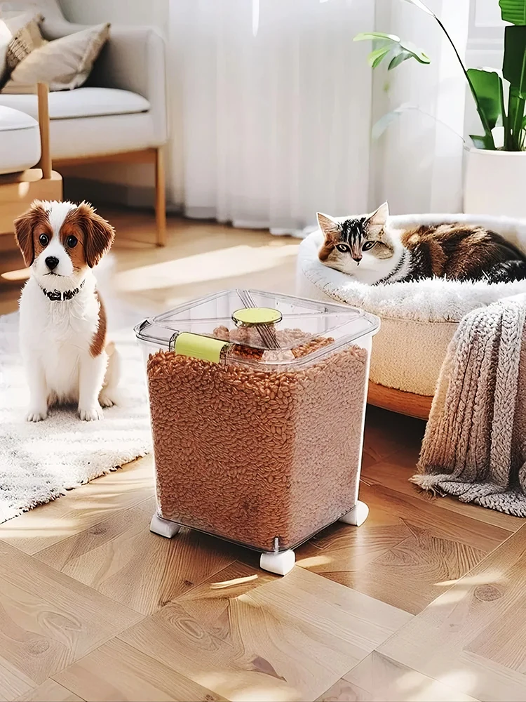 Food Storage On Wheels - 大容量透明犬猫用フード収納容器、キャスター付き移動式ペット用餌入れ、クリアボディで見やすい