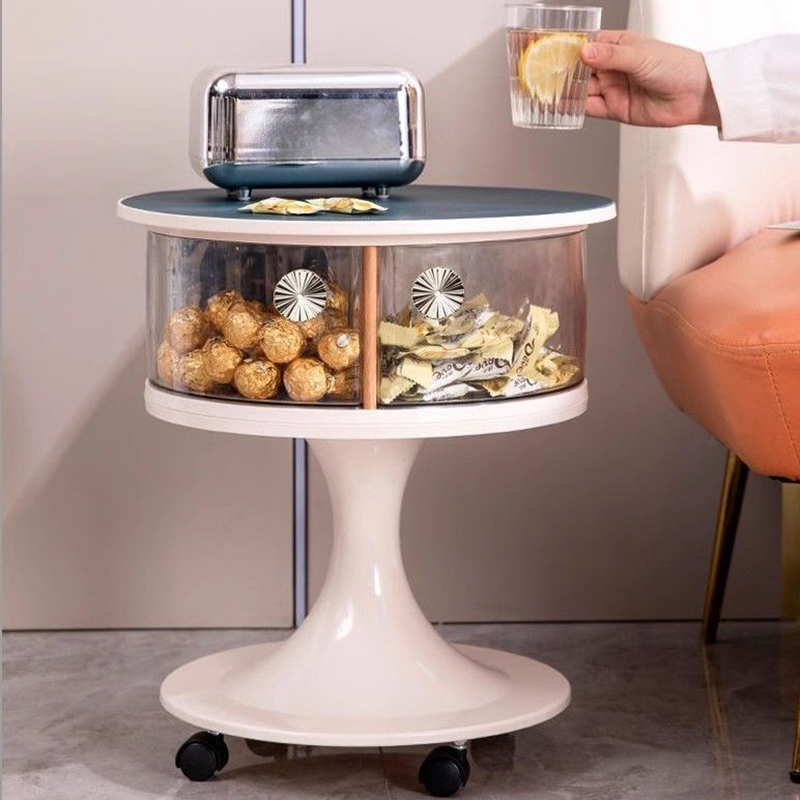 Food Storage On Wheels - 北欧コーヒーテーブル 取り外し可能な寝室用ソファサイドデスク モダンな多機能コーヒーテーブル インテリア食品収納テーブル 車輪付き