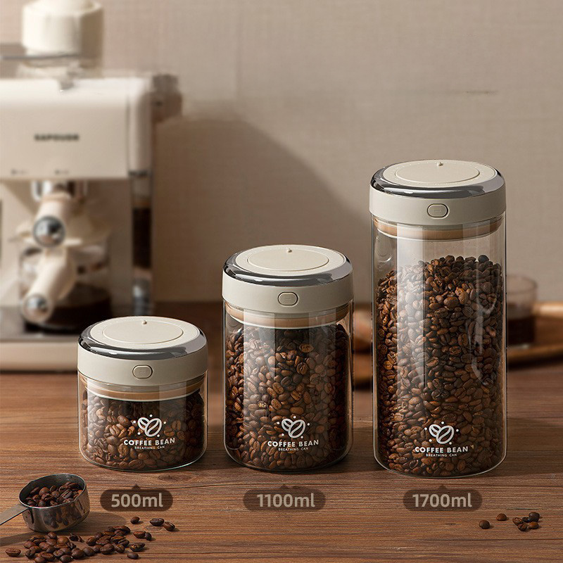 Food Storage Glass Containers - 500/1100/1700mlコーヒー豆真空密閉タンクCO2バルブ付きガラス食品保存瓶防湿気密容器