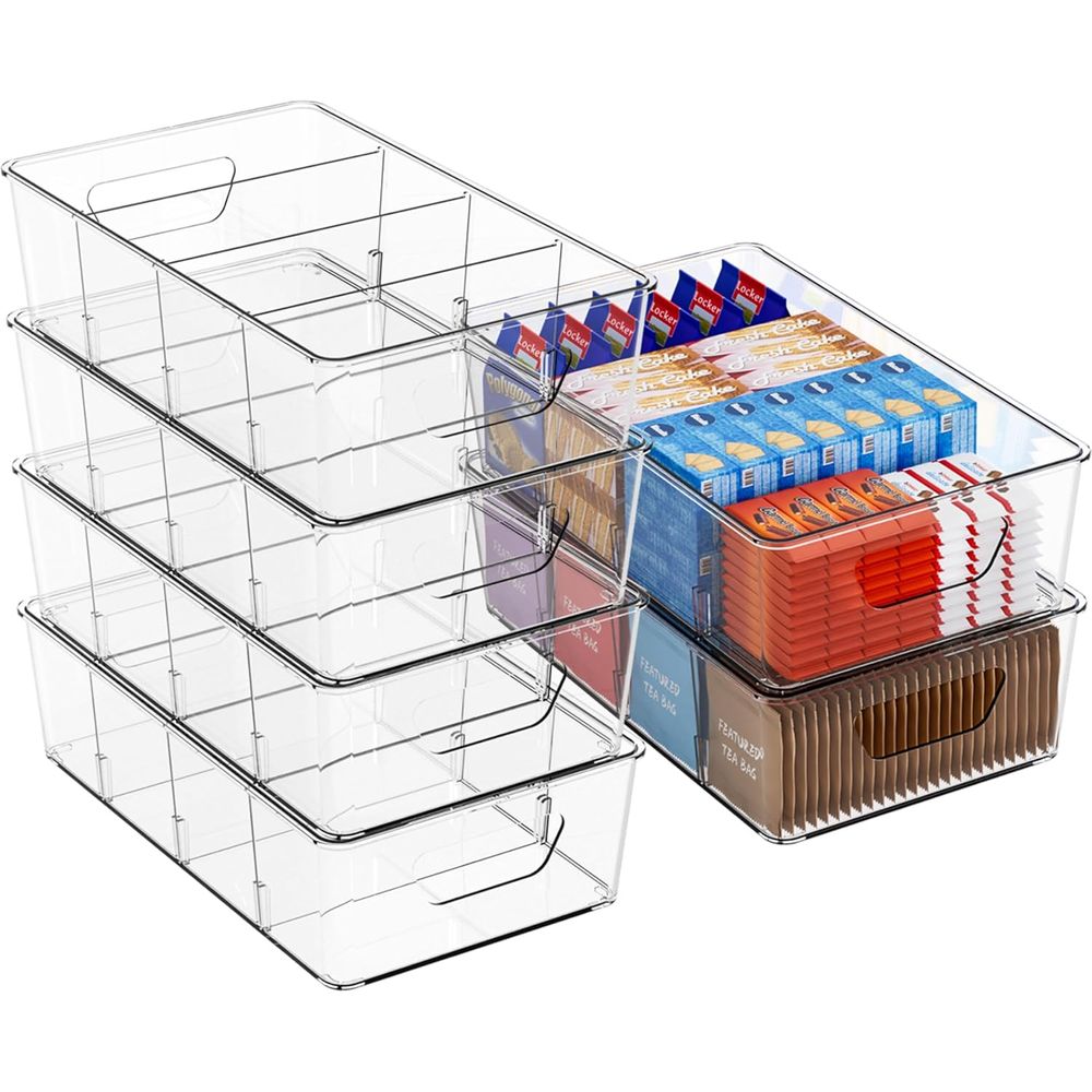 Stackable Pantry Bin - 積み重ね可能な6パックスナックオーガナイザーまたはパントリーシェルフ、透明なパントリーオーガナイザーと収納ビン、プラスチック製パントリースナックオーガナイザーまたはブラケット