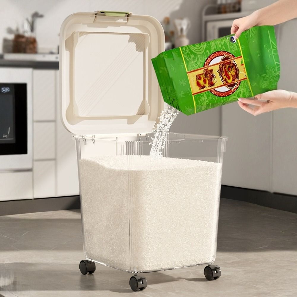 Food Storage On Wheels - 食品保存容器 防虫 米びつ 防湿 15/25kg ペットフード容器