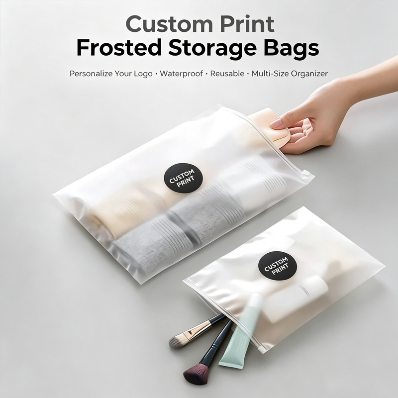 Zebra Food Storage - カスタムロゴプリント入りフロストジッパーバッグ、再利用可能な防水トラベル収納ポーチ（化粧品、靴下、小物用）
