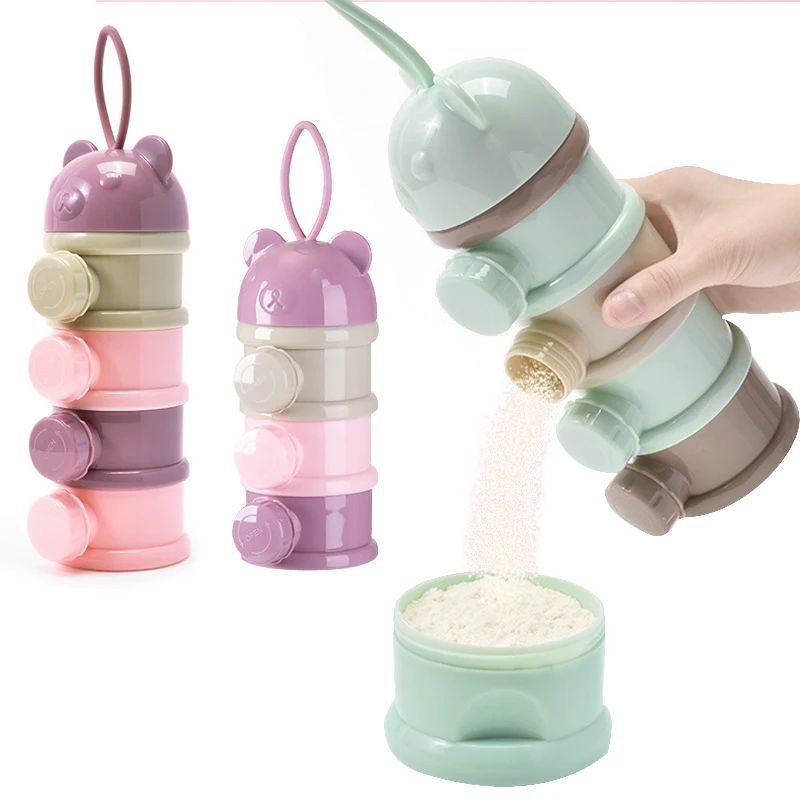 Food Storage For Baby - 3/4 層ベビーポータブルベビーフード収納ボックス複数の開口部ディスペンサー漫画幼児粉ミルクボックス幼児スナック容器