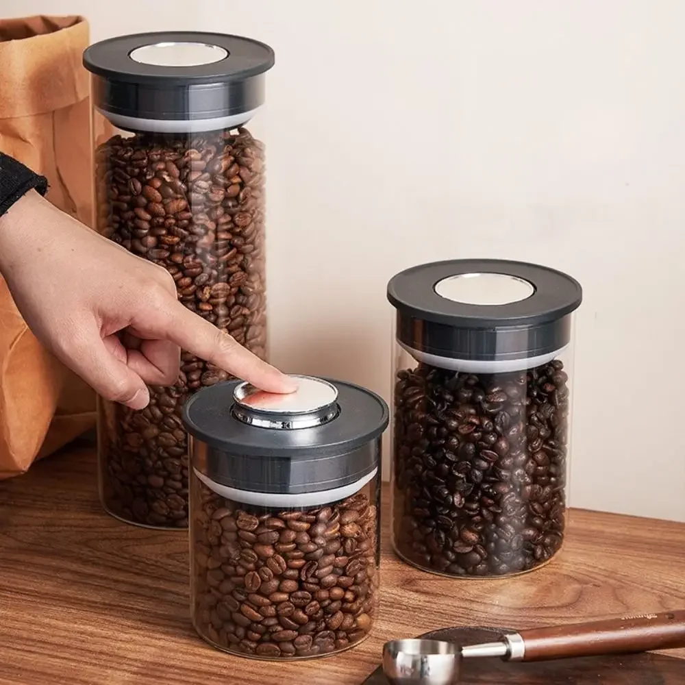 Food Storage Vacuum Containers - ガラス真空密閉タンク 透明プレス式コーヒー豆保存瓶 防湿鮮度保持茶保存容器