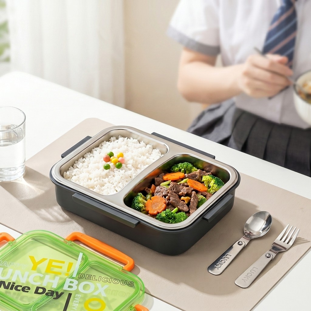 Food Storage With Dividers - 電子レンジ対応304ステンレス製弁当箱、仕切り付き食品保存容器、漏れ防止、子供、学生、学校用食事準備容器