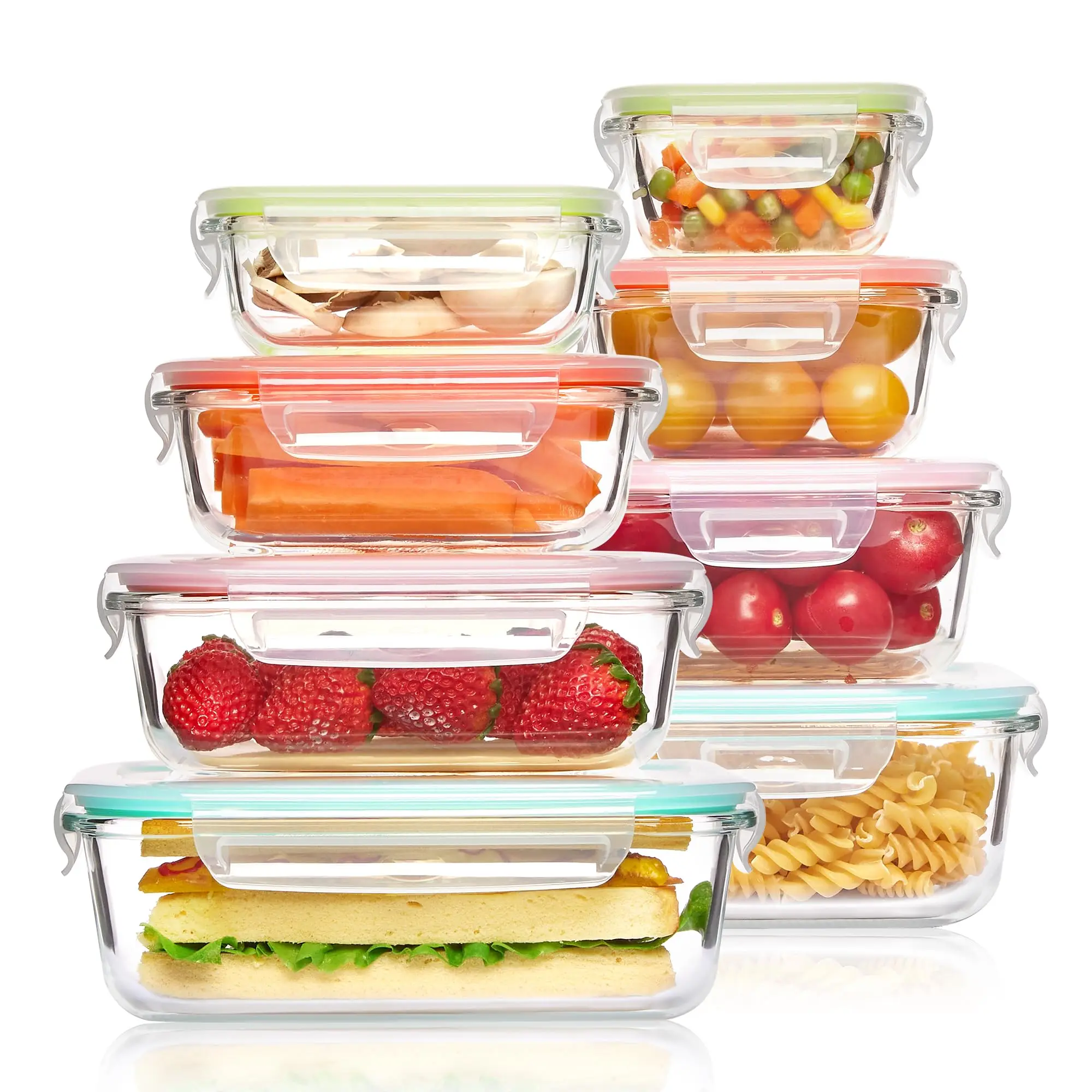 Food Storage Glass Containers - ガラスランチボックス食品保存容器、食事の準備、気密弁当箱、電子レンジ、オーブン、冷凍庫、食器洗い機用、BPAフリー
