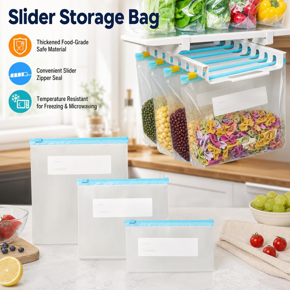 Food Storage Bags Zip Lock Pouch - 10-20個入り 再利用可能なジッパーバッグ スタンドアップジップ式 プラスチック製冷凍庫用バッグ 果物・野菜用ジップロック キッチン食品保存オーガナイザーポーチ