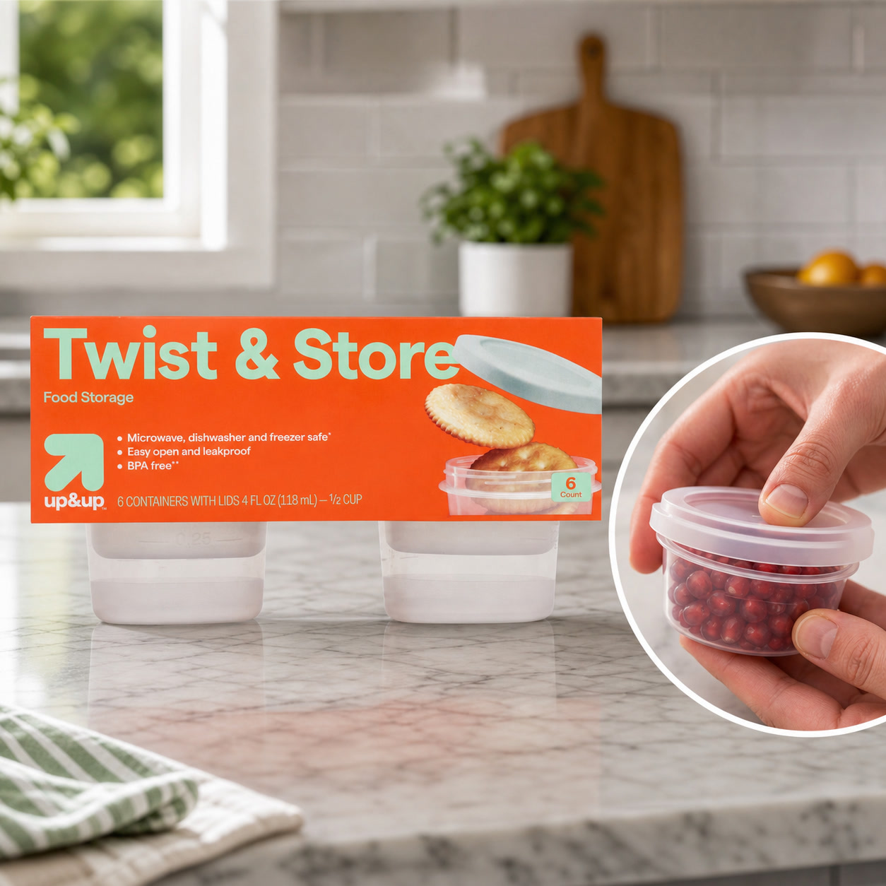 Lock And Lock Food Storage - 6個入りラウンド型ツイストロック食品保存容器、4液量オンスの漏れ防止クリアカップ、食事の準備やスナック用
