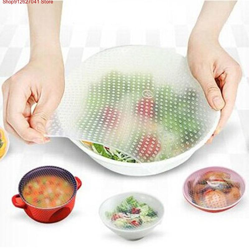 Food Storage Variety Pack - 4個入りシリコン製再利用可能ボウルカバー、食品保存カバー、再利用可能な野菜保存容器セット、バラエティパック、食品用シリコンカバー