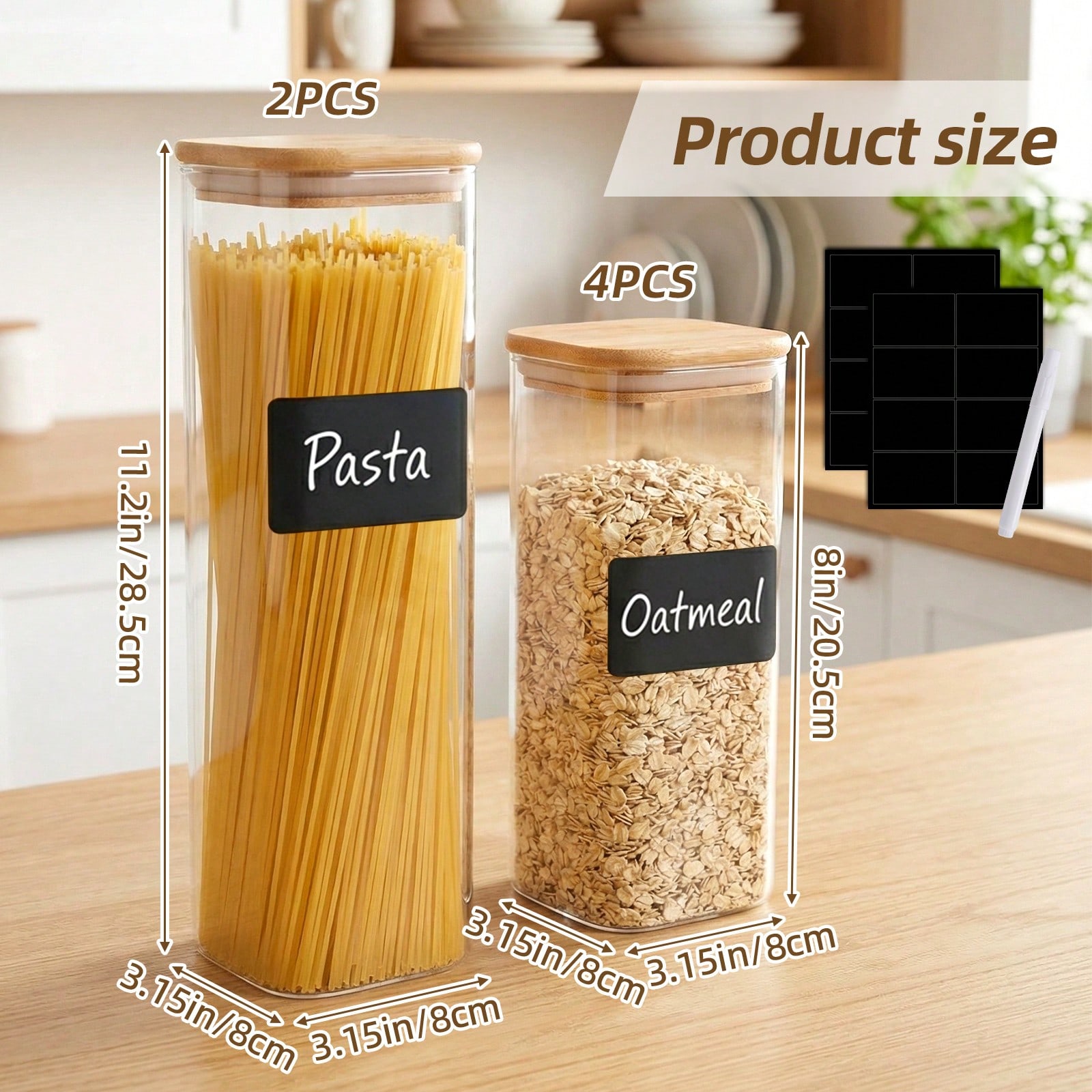6/12個入りガラス製食品保存容器（蓋付き）、小麦粉、砂糖、 - Food Storage Glass Containers のレビューと価格