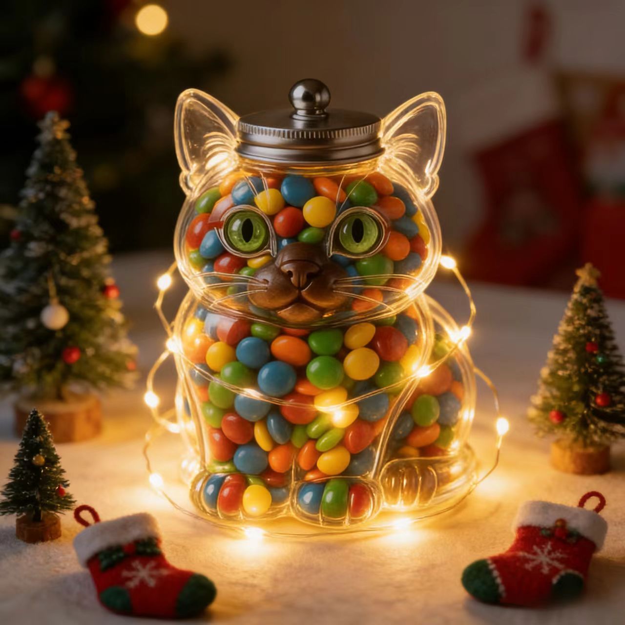 可愛い猫型のガラス製キャンディジャー、気密蓋付き、食品グレー - Food Storage Glass Containers のレビューと価格
