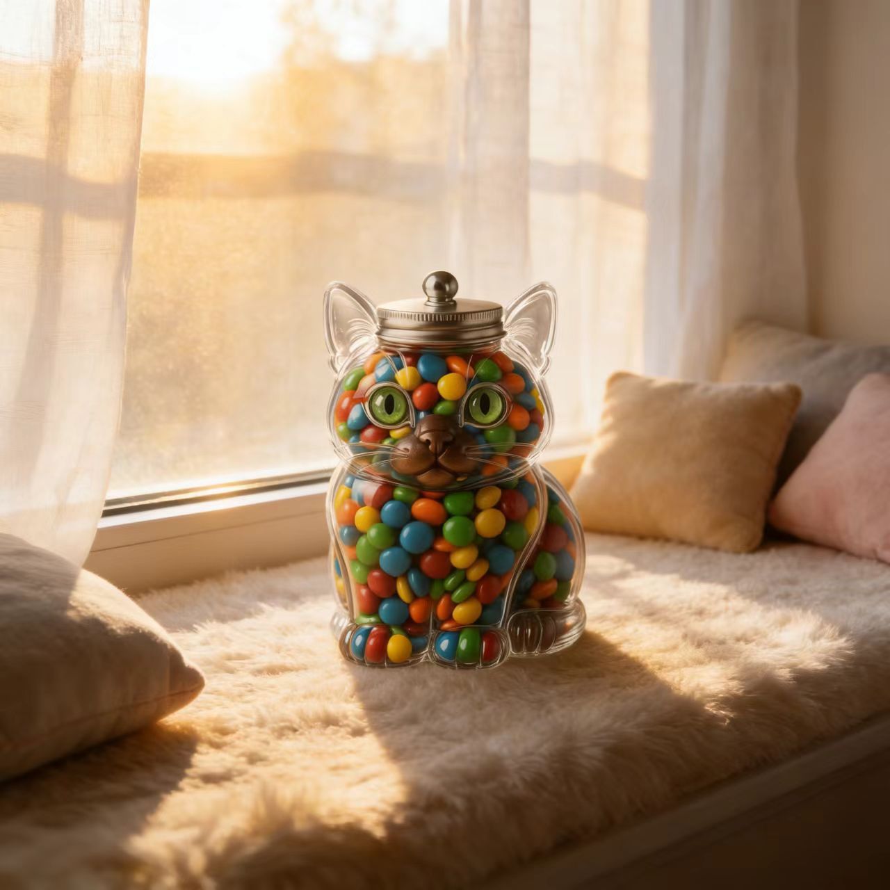 可愛い猫型のガラス製キャンディジャー、気密蓋付き、食品グレー - Food Storage Glass Containers のレビューと価格