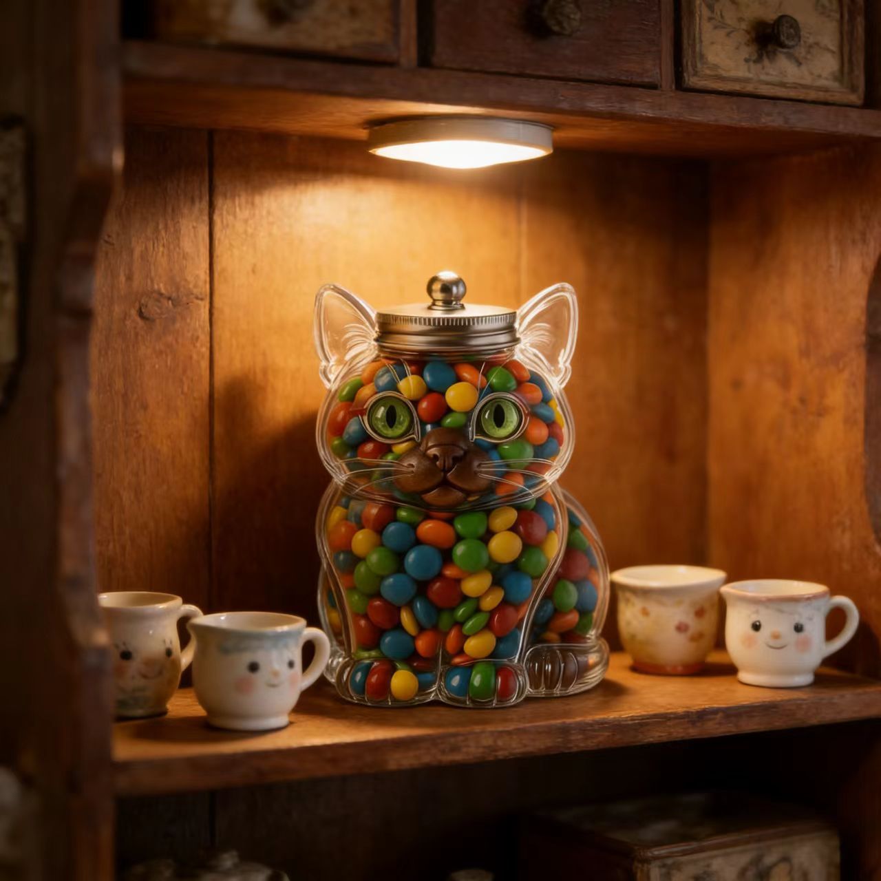 可愛い猫型のガラス製キャンディジャー、気密蓋付き、食品グレー - Food Storage Glass Containers のレビューと価格