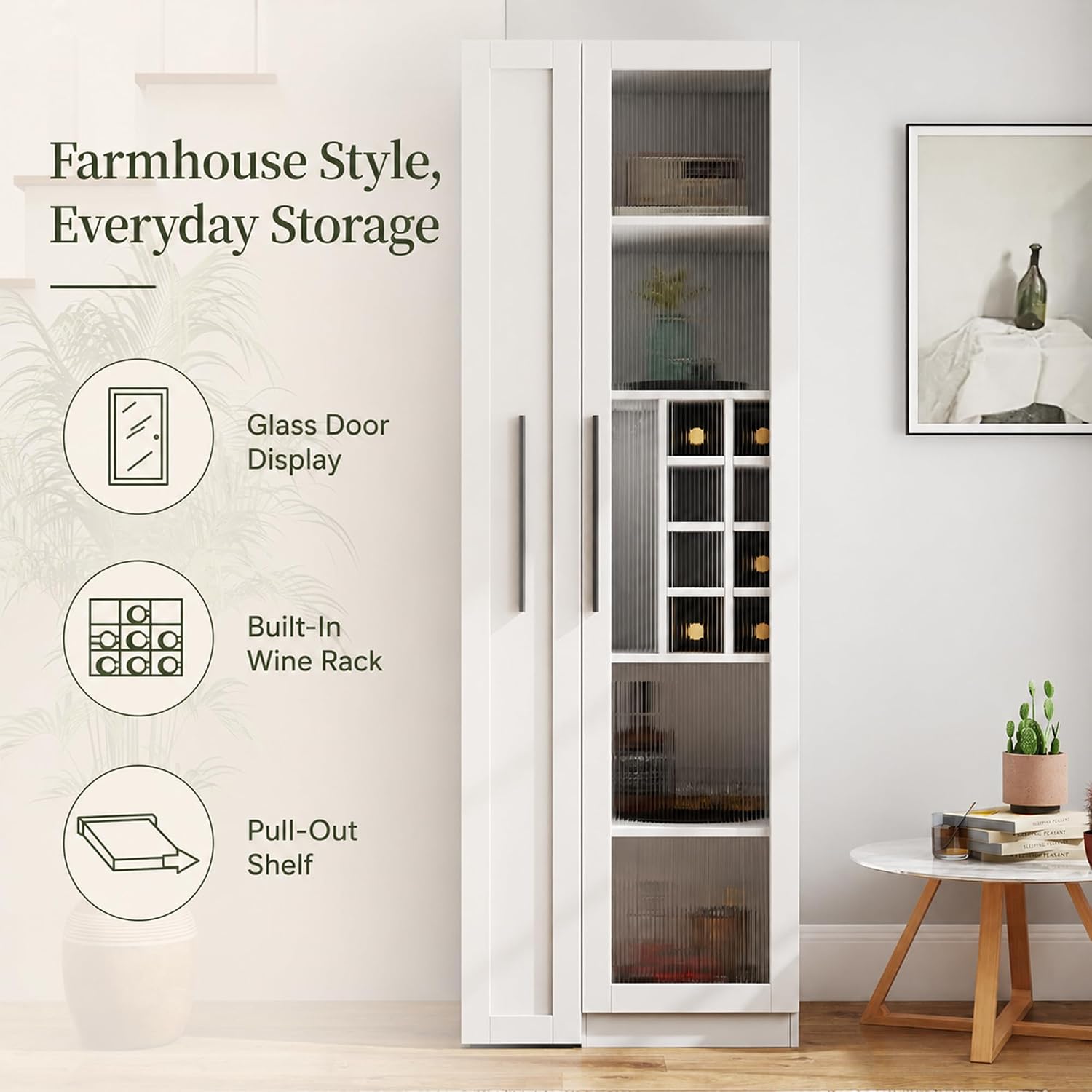 71インチの白いキッチンパントリーキャビネット、ファームハウ - Food Storage Without Pantry のレビューと価格