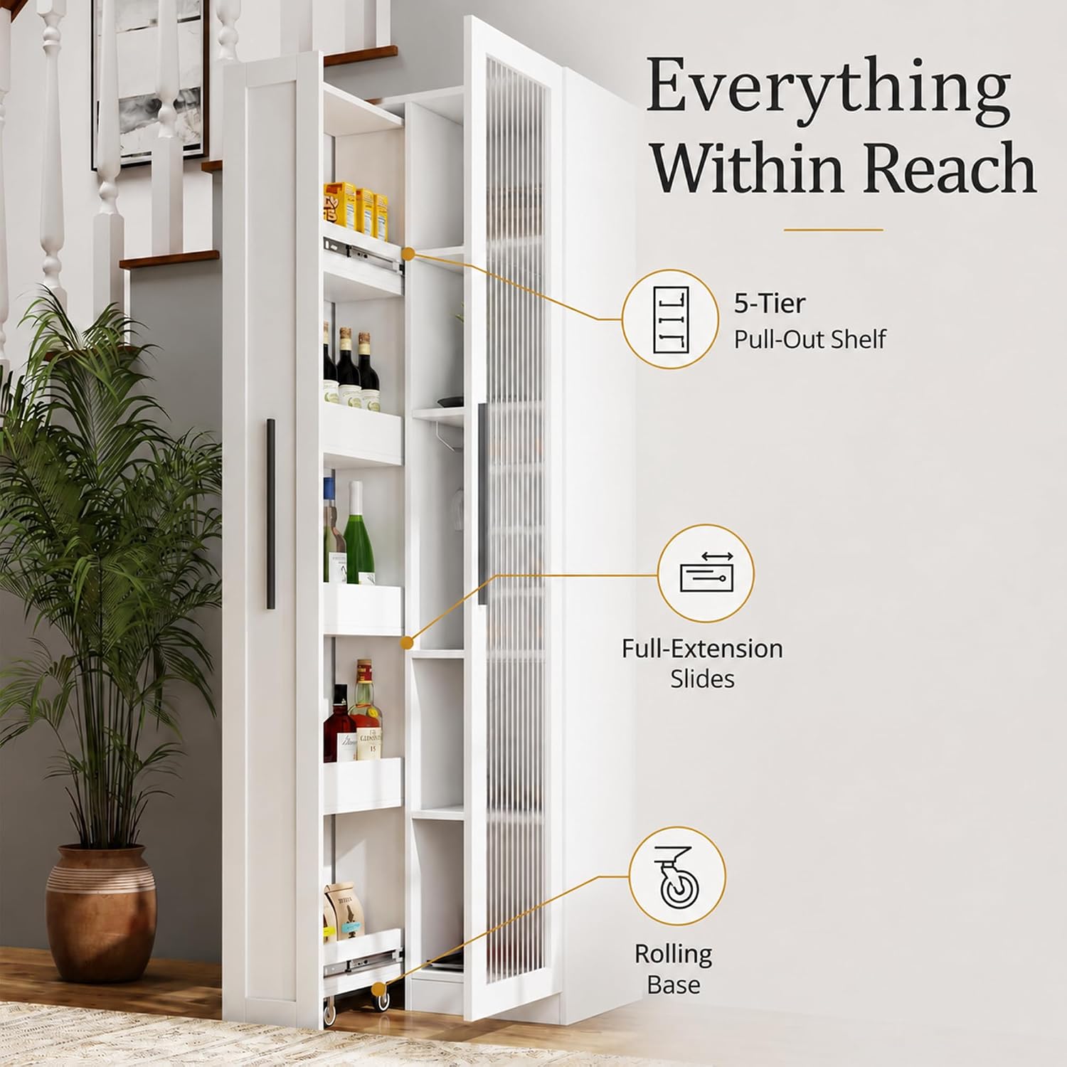 71インチの白いキッチンパントリーキャビネット、ファームハウ - Food Storage Without Pantry のレビューと価格
