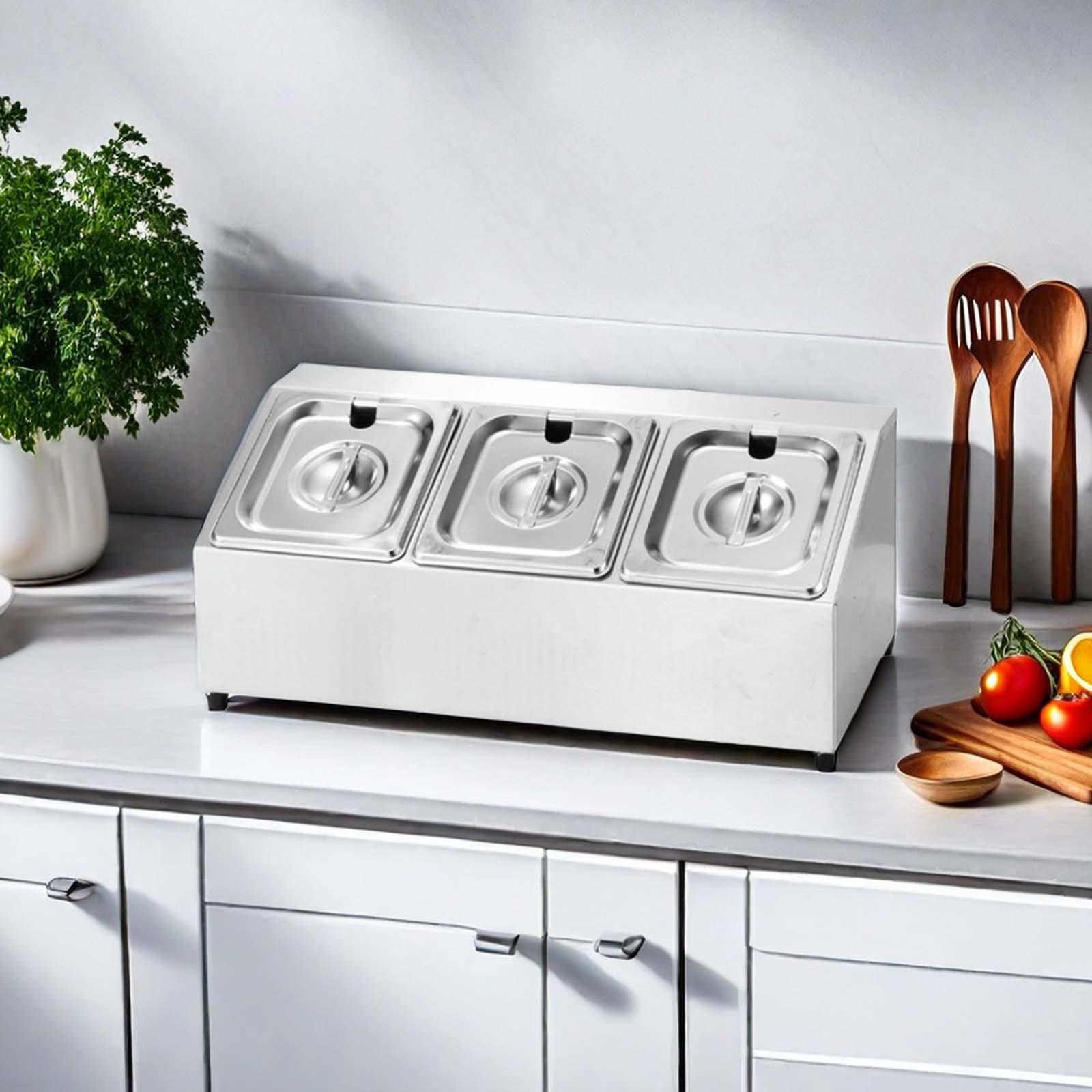蓋付き業務用調味料トレイサーバー 3区画 ステンレス製 ジャ - Food Storage Hot Box のレビューと価格
