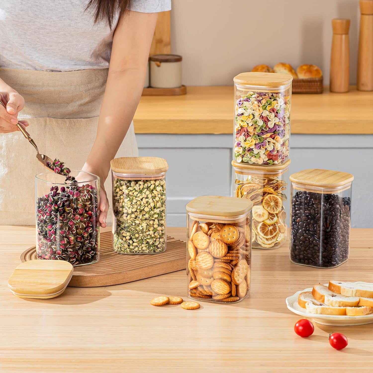 6個セットガラス製食品保存容器 モダンな正方形ガラスキャニス - Food Storage Glass Containers のレビューと価格