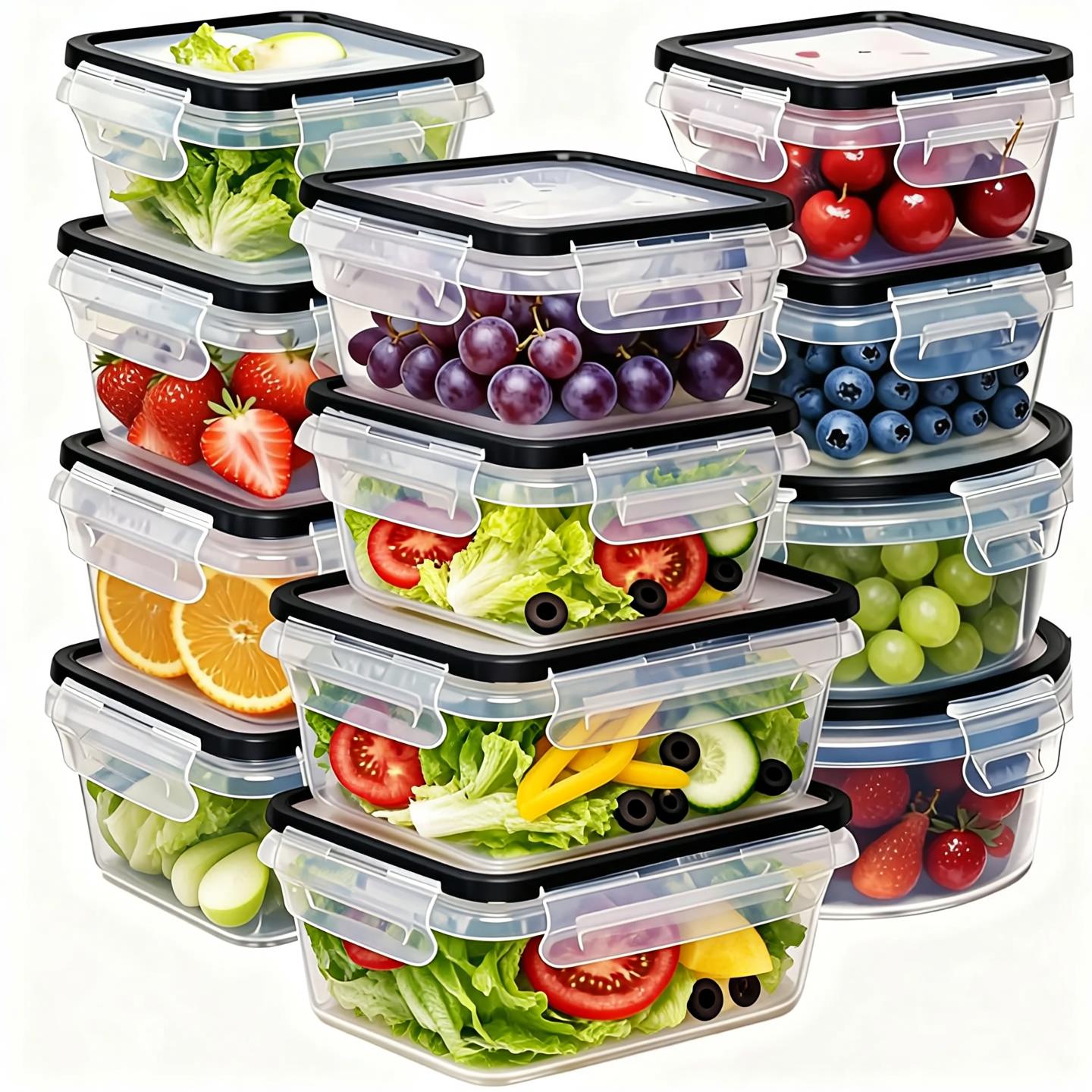 40個入り密閉食品保存容器セット、20個の透明プラスチック製 - Stackable Pantry Bin のレビューと価格