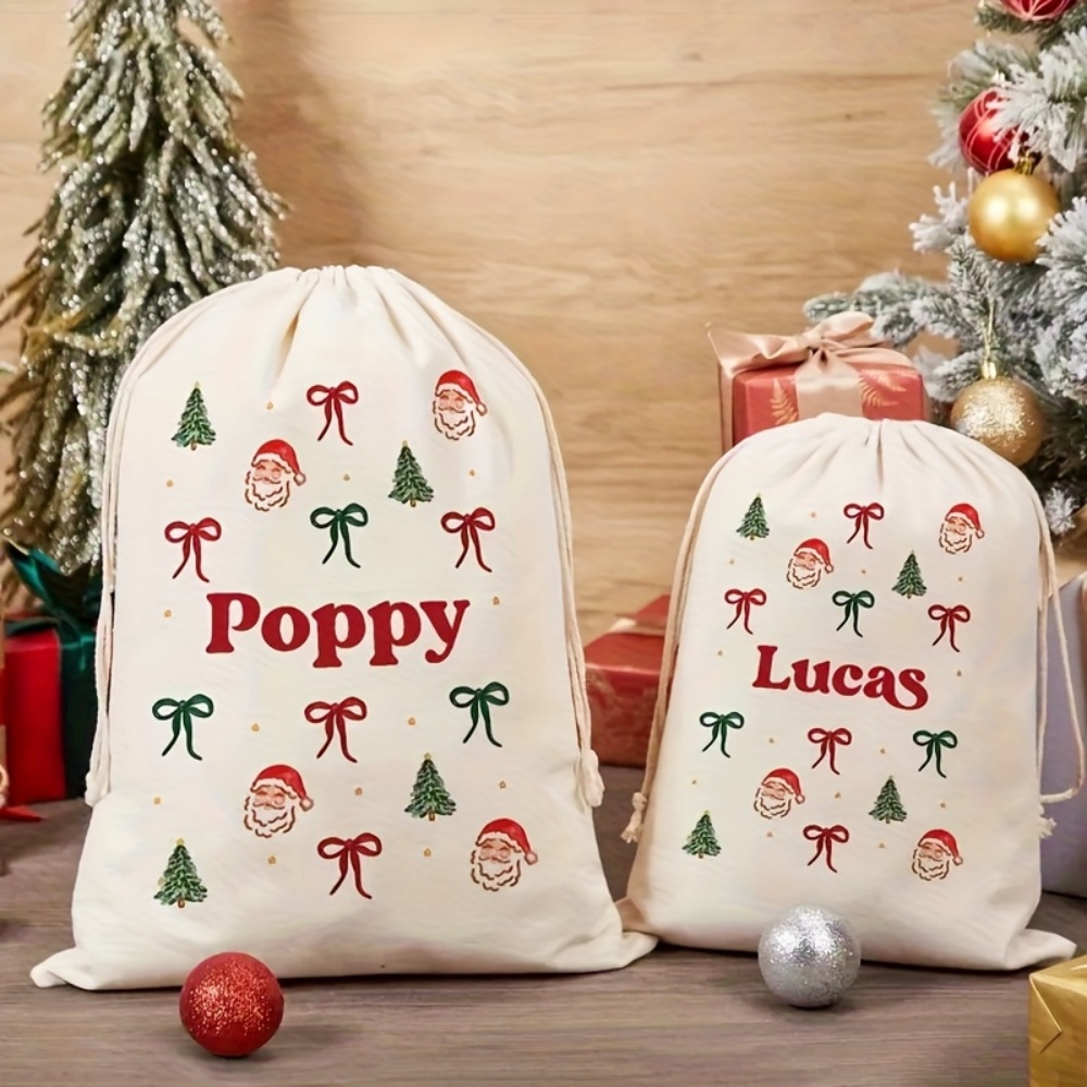 パーソナライズされたシンプルなサンタ＆クリスマスボウ付き巾着 - Zebra Food Storage のレビューと価格