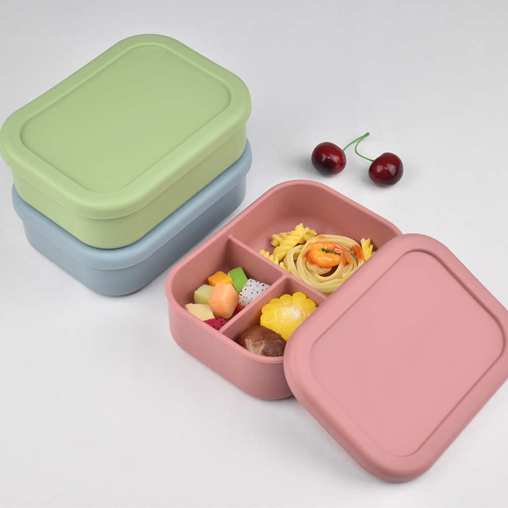 3つのコンパートメントに分かれた食品グレードシリコン製弁当箱 - Food Storage 1 Year のレビューと価格