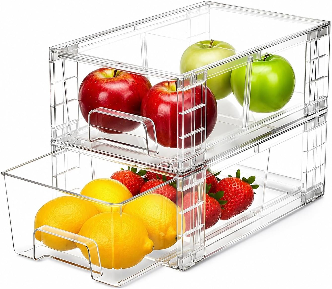 2パック積み重ね可能な収納引き出し、ハンドルと可動式仕切り付 - Stackable Pantry Bin のレビューと価格