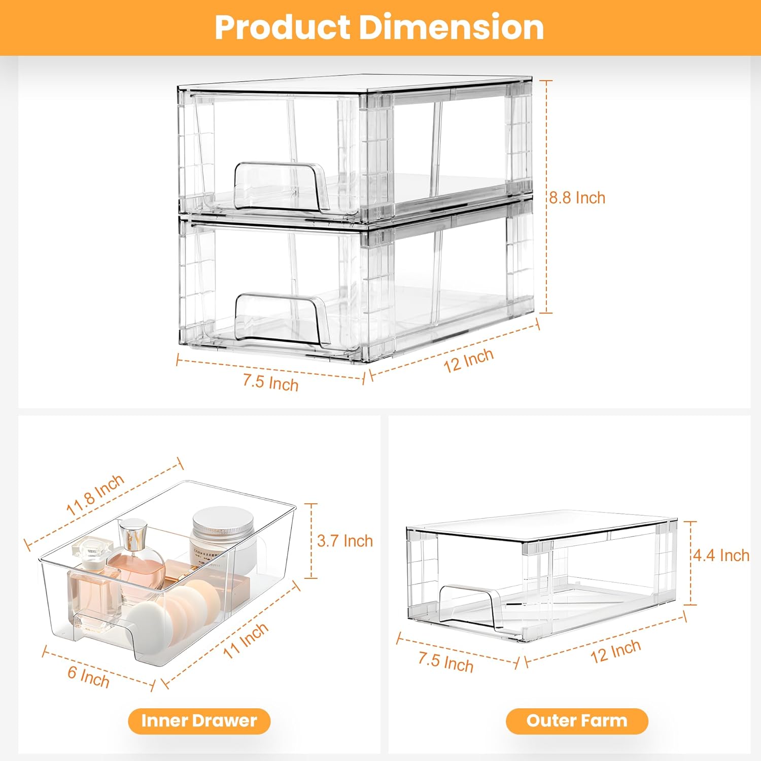 2パック積み重ね可能な収納引き出し、ハンドルと可動式仕切り付 - Stackable Pantry Bin のレビューと価格