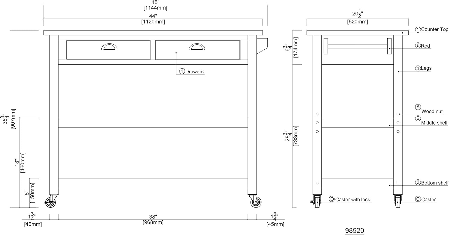 車輪付きキッチンアイランドカート、ダイニングルーム用収納引き - Food Storage On Wheels のレビューと価格