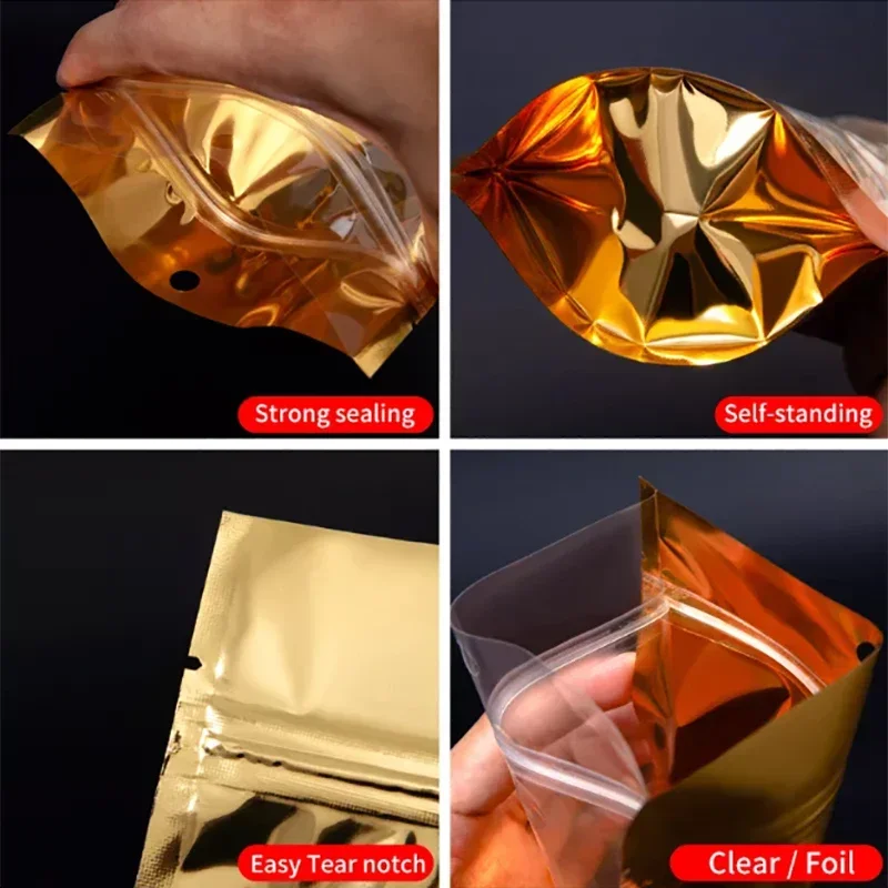 100枚入り 再封可能なプラスチックバッグ 赤黒青金 マイラ - Food Storage Mylar Bags のレビューと価格